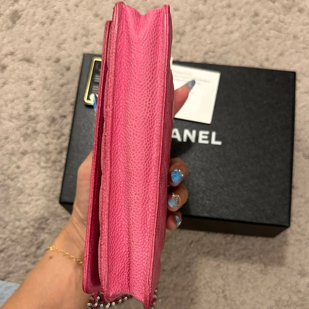 CHANEL Pink Quilted Caviar Leather Wallet with CC Turnlock